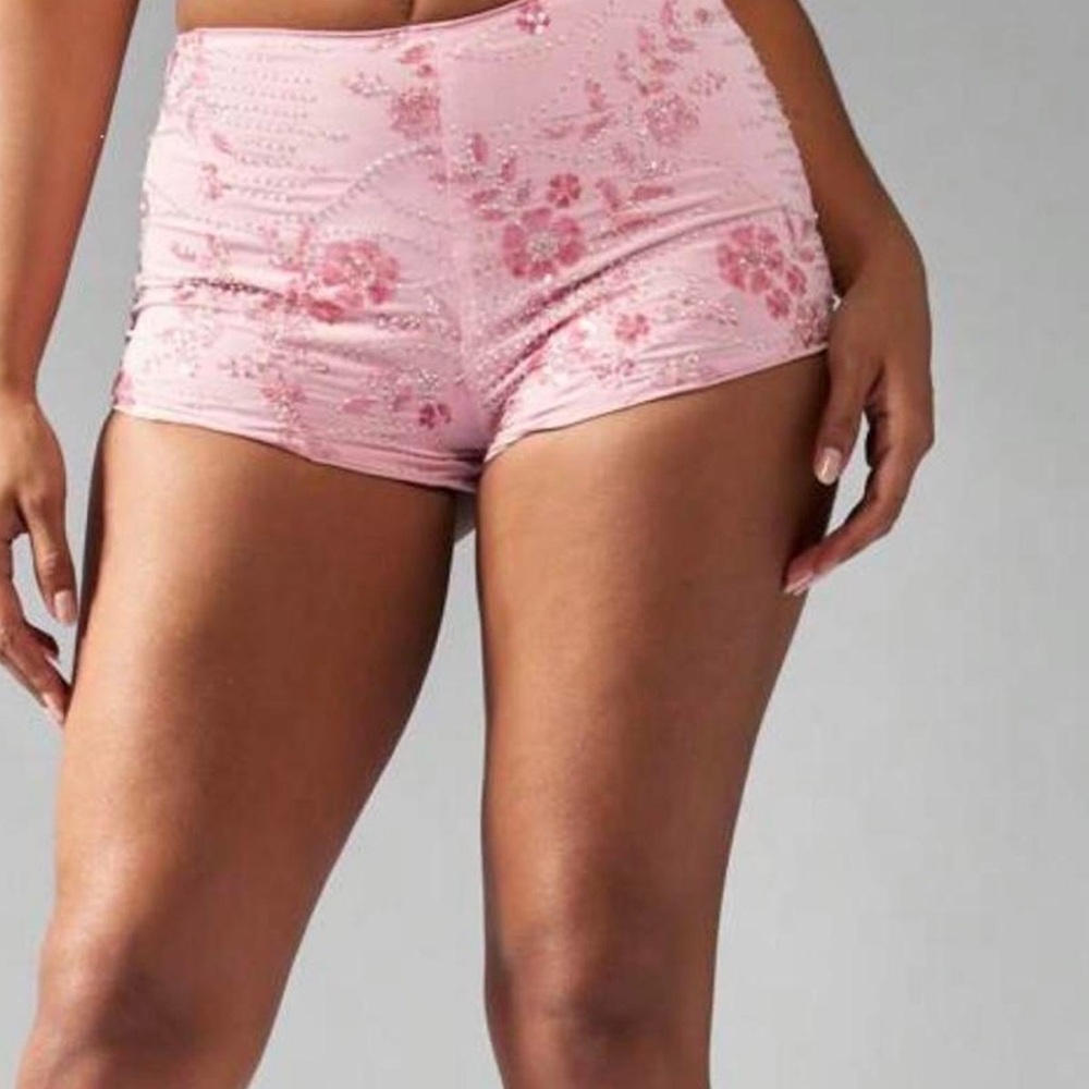 SHEIN Pink High-Waist Floral Lace & Sequin Shorts